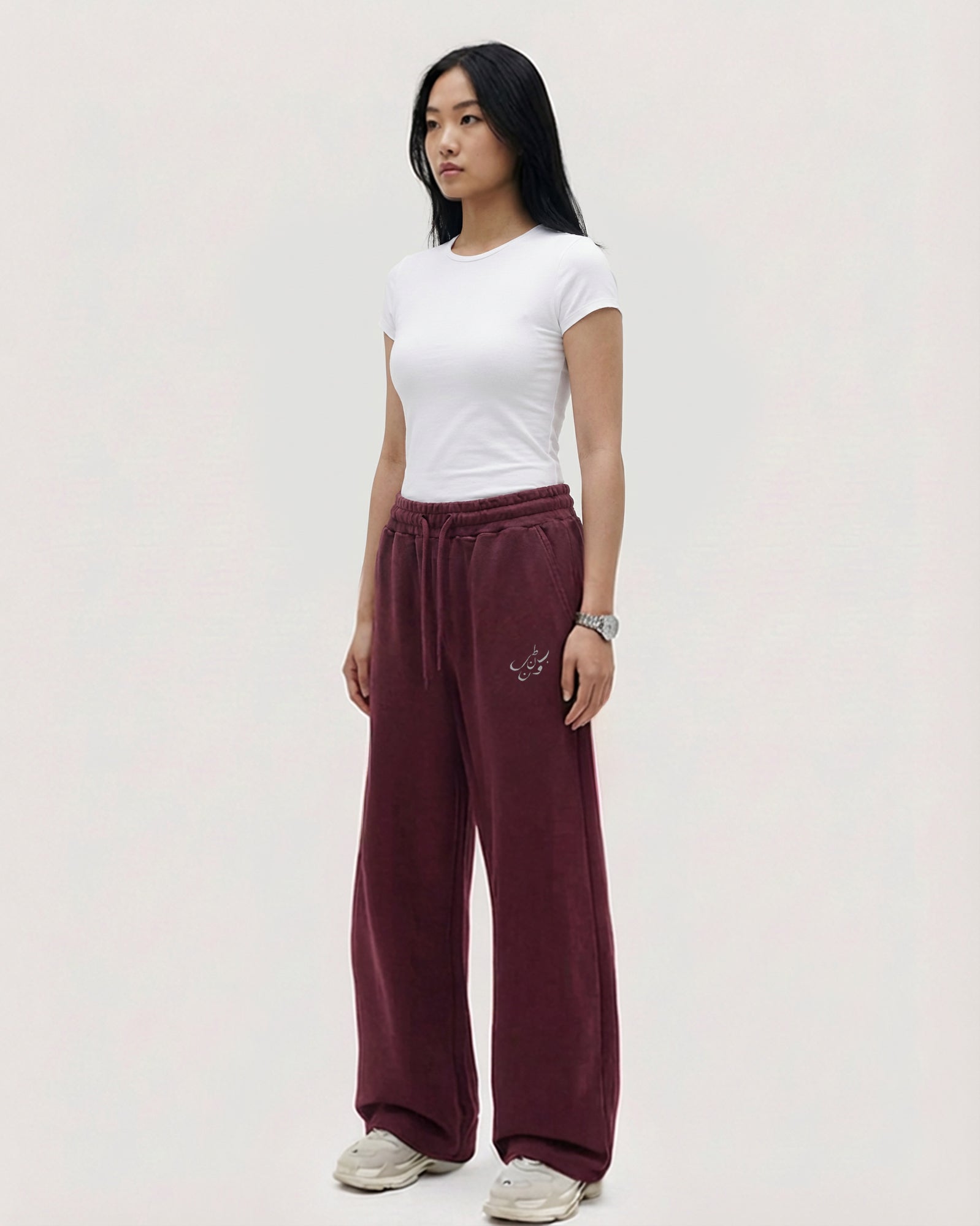 White On Burgundy " ب ن ط ل و ن " super baggy pants