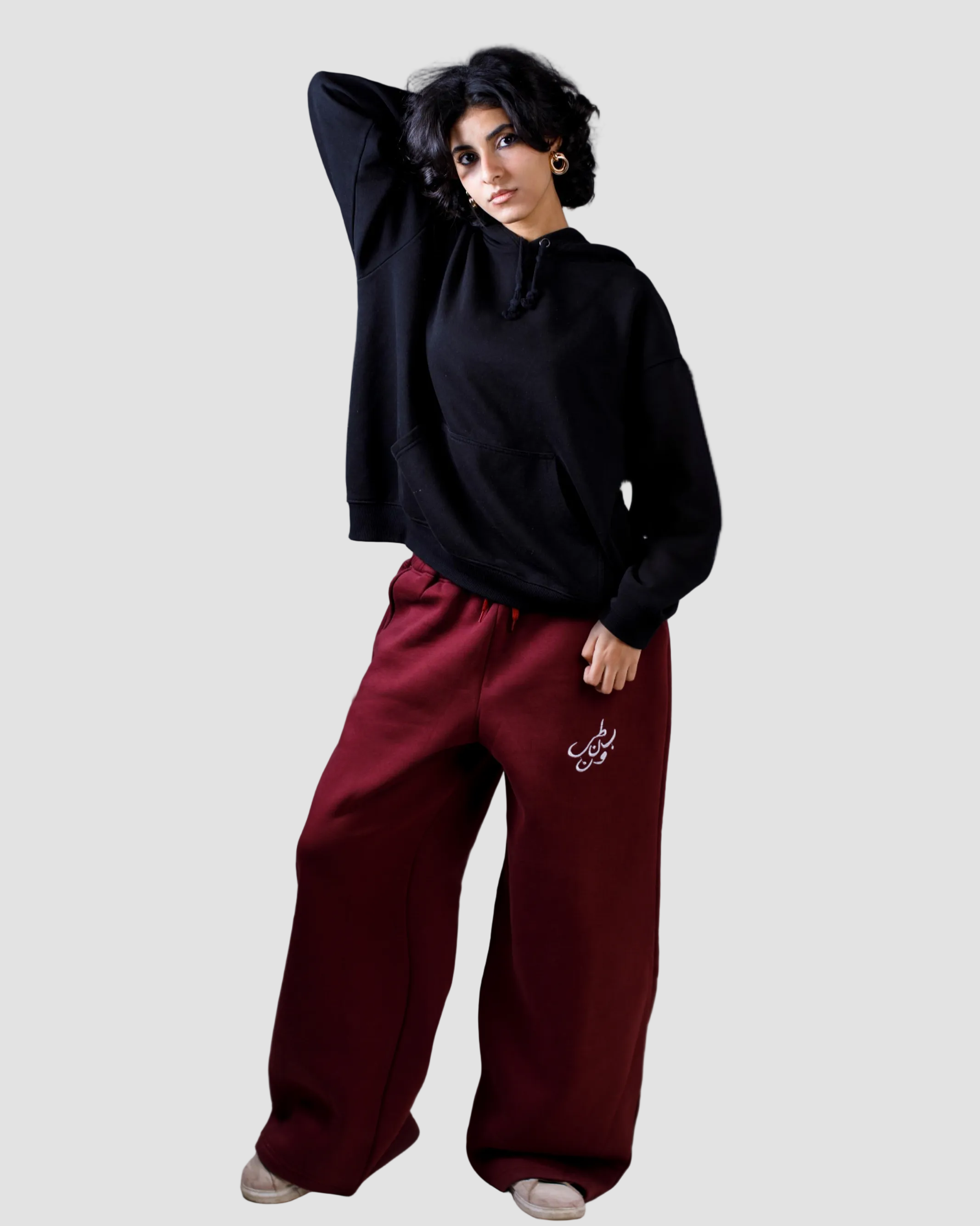 White On Burgundy " ب ن ط ل و ن " super baggy pants