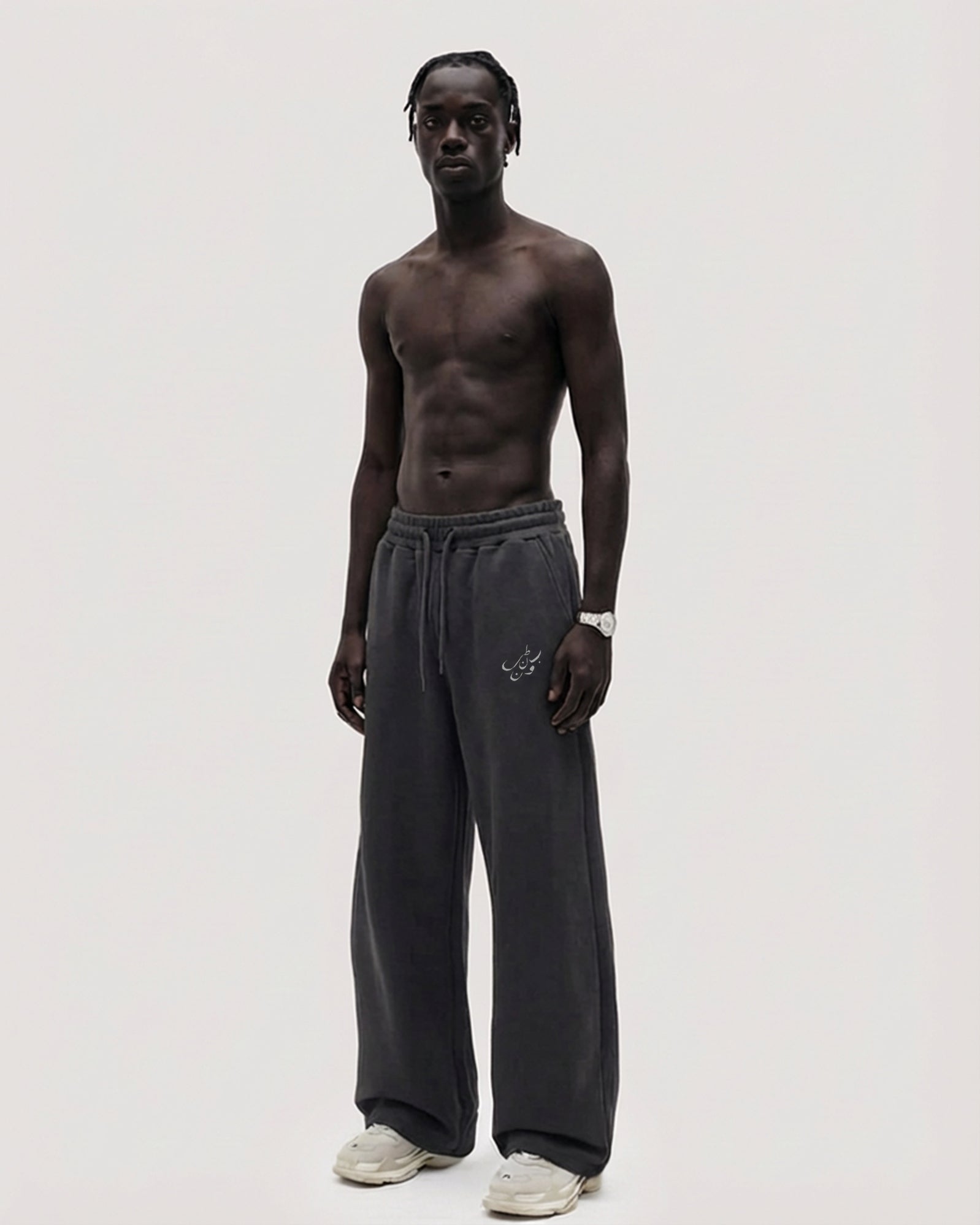 White On Drak Grey " ب ن ط ل و ن " super baggy pants
